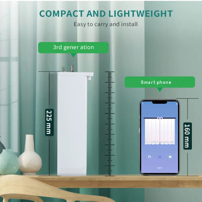 Smart curtain electric lithium battery rechargeable motor with aluminium track, remote control, and WiFi connectivity