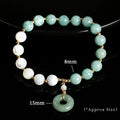 Natural horseshoe screw Burma jade safety buckle bracelet with 8mm blue beads and copper setting for women