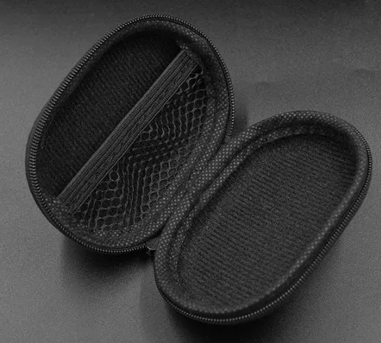 Black oval leather earphone storage bag designed for EDX PRO and compatible audio models