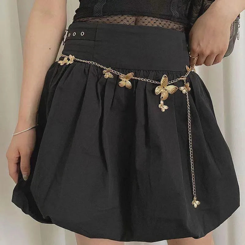 Gold or silver butterfly waist chain belt with 104cm length and single circle design