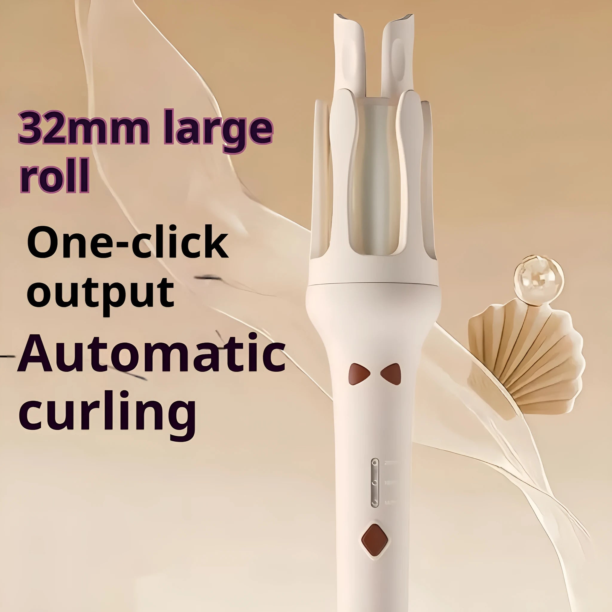 32mm automatic hair curler in pink or purple with UK voltage rating and plug adapters