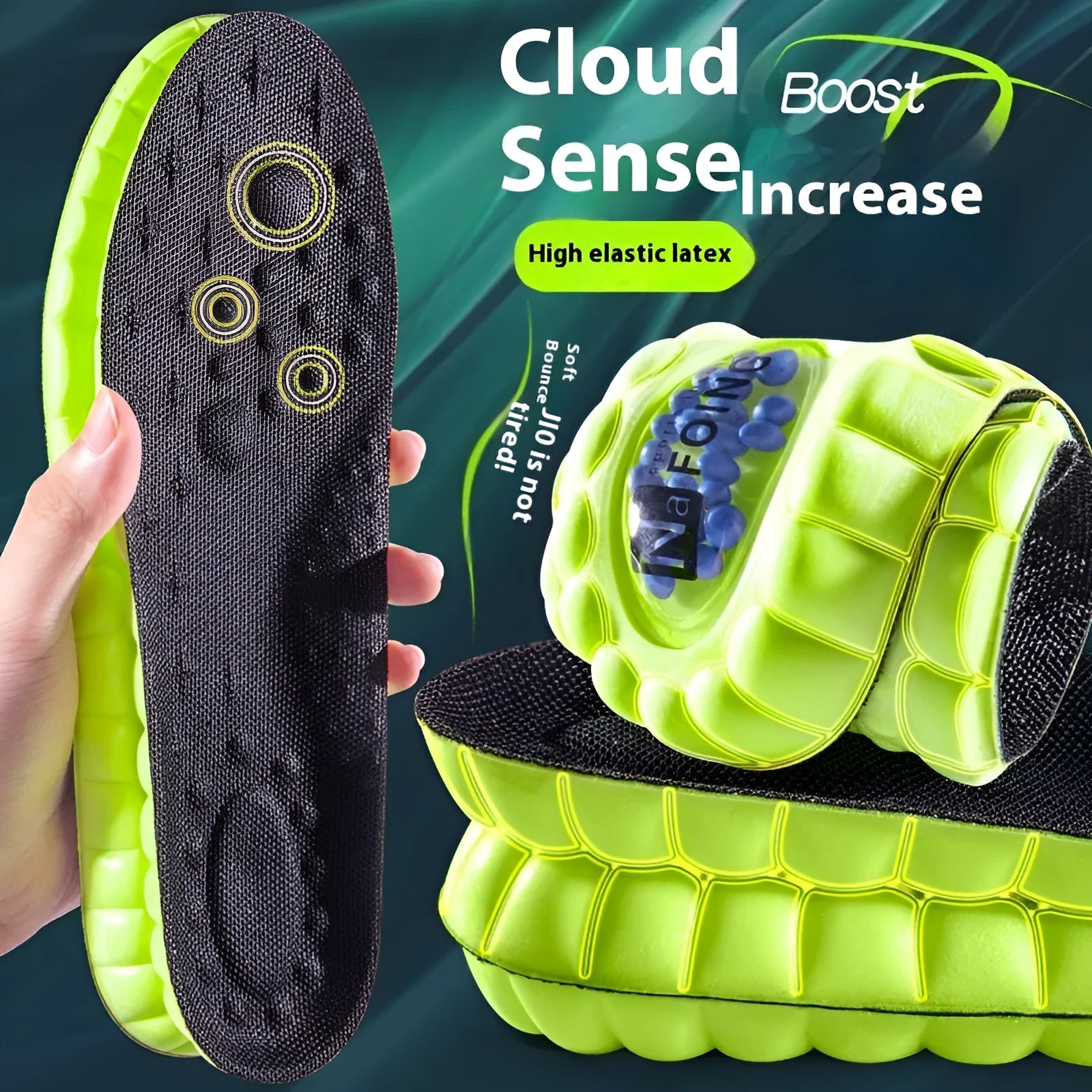 Green PU sports insoles with air cushion design and argy wormwood for shock absorption