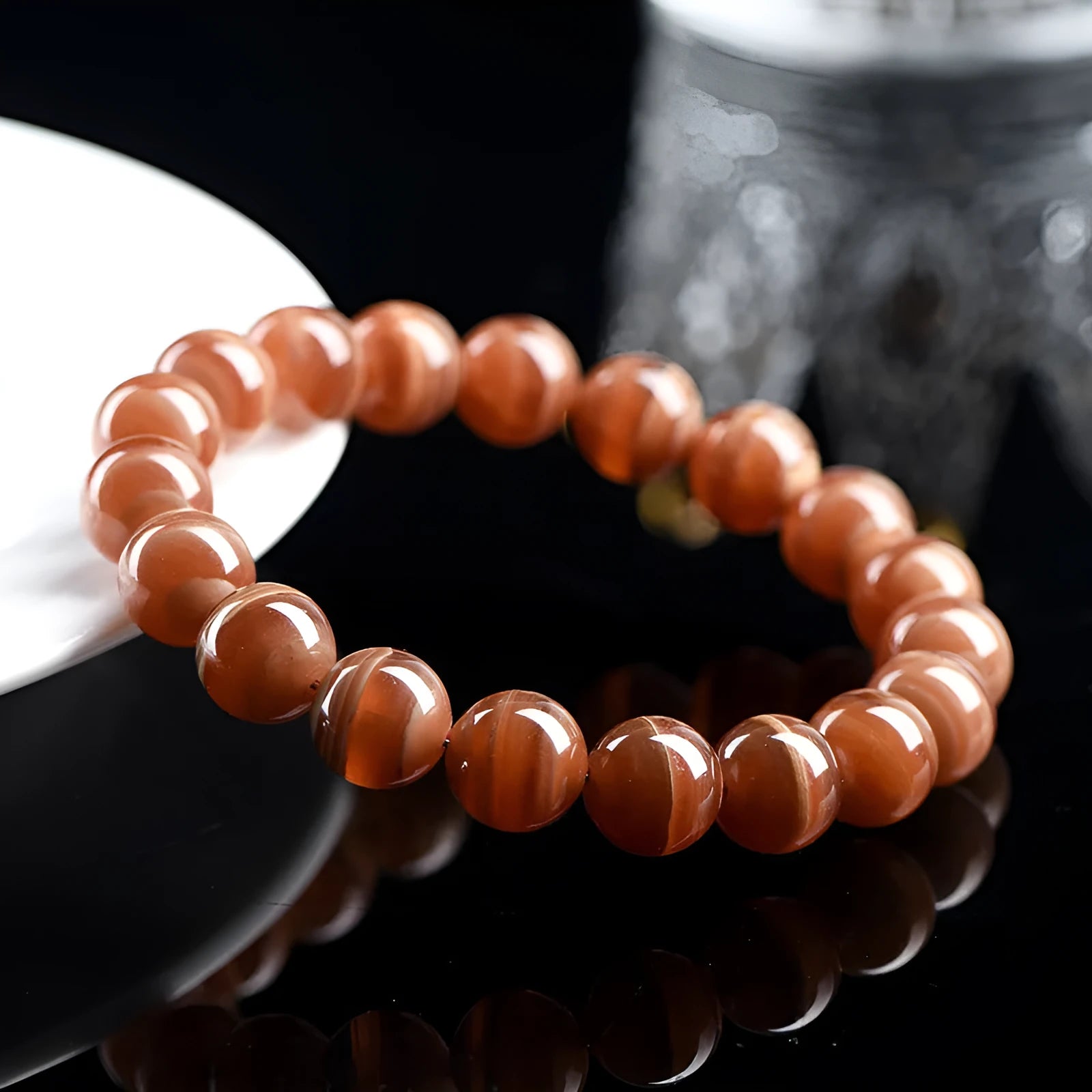 Natural old mine rhodochrosite round beads bracelet with Ruyi elements, 6mm or 8mm bead options