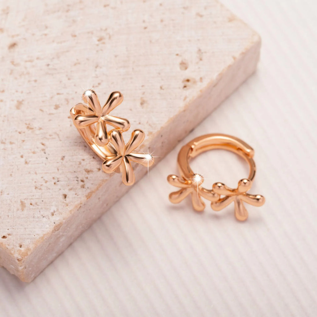 Rose gold circular waterdrop floral earrings for women with electroplated finish