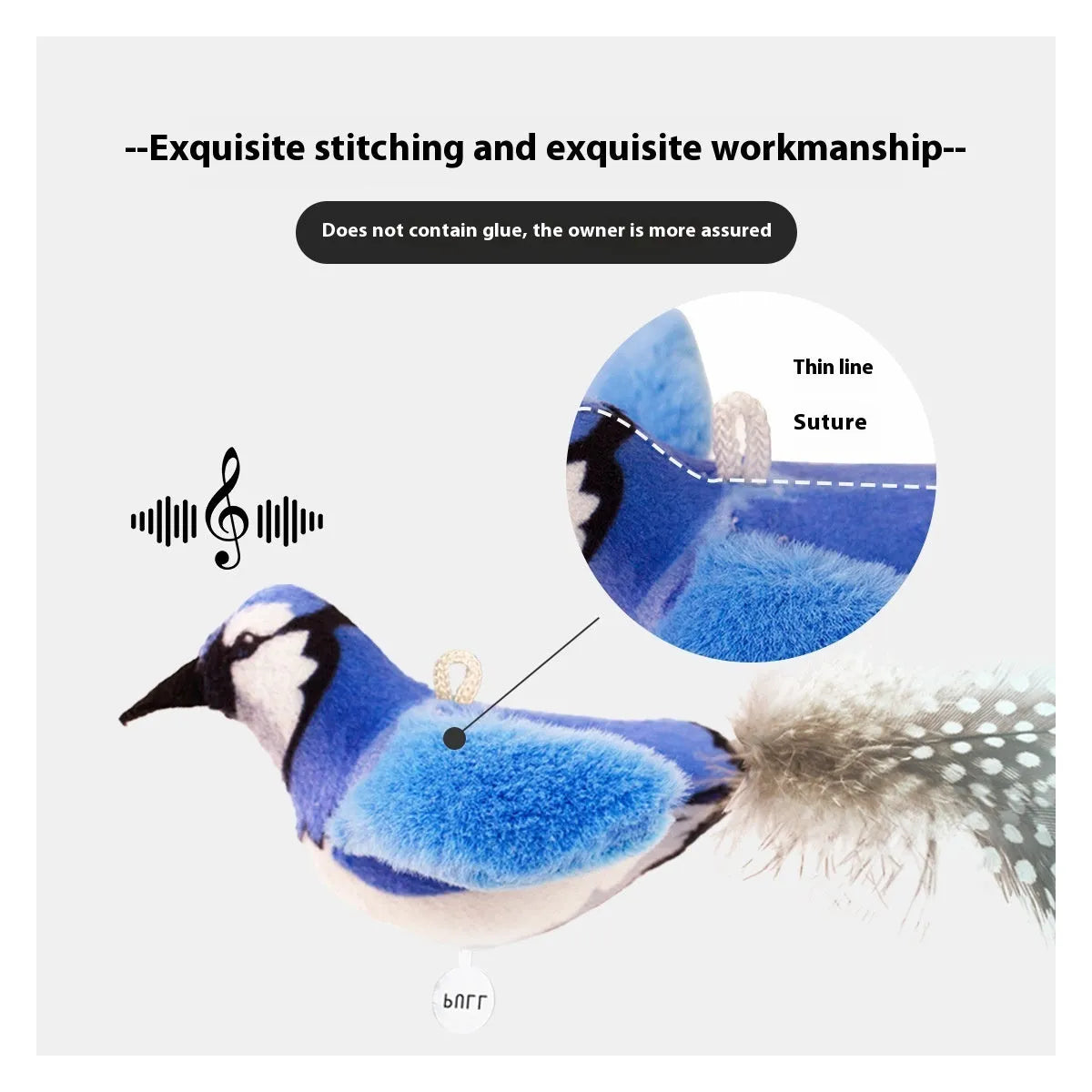 Simulation bird cat plush toy in colourful bird design, made from soft plush material for kitten play