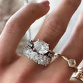 Women's oval mosaic zircon ring three-piece set in White Set, alloy and electroplating finish, size No 8