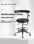 Black leather adjustable height dental chair for clinical use