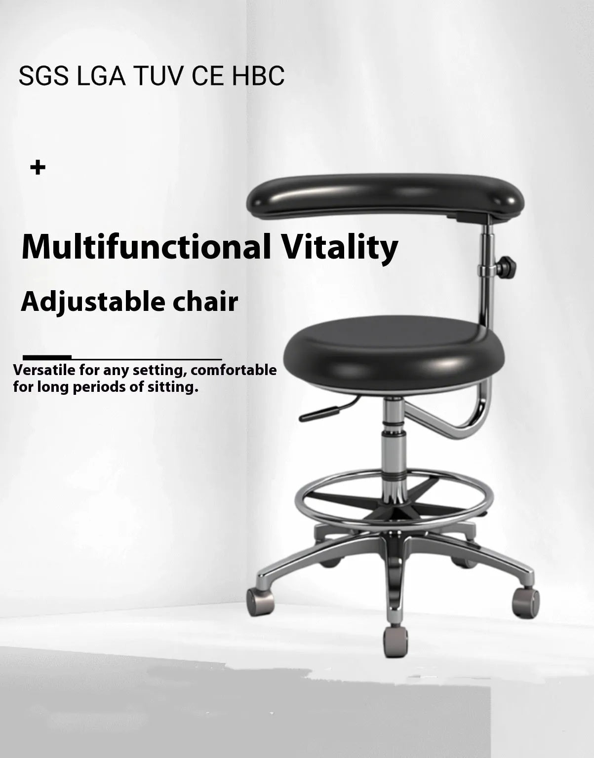 Black leather adjustable height dental chair for clinical use