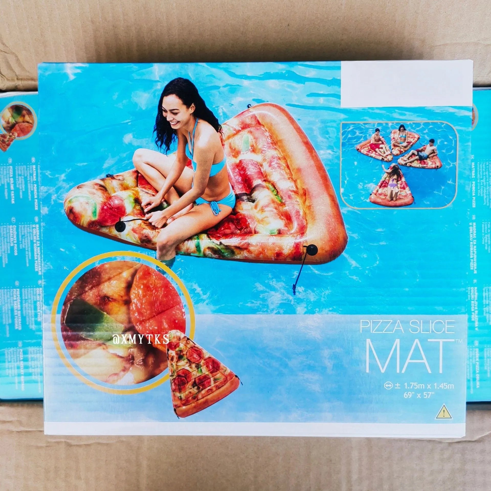 Inflatable pizza surfboard pool float 175cm x 145cm colourful design