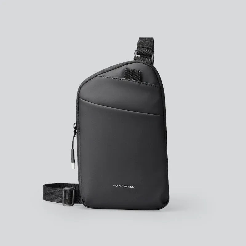 Men's black Oxford cloth crossbody bag with reinforced stitching and simple design