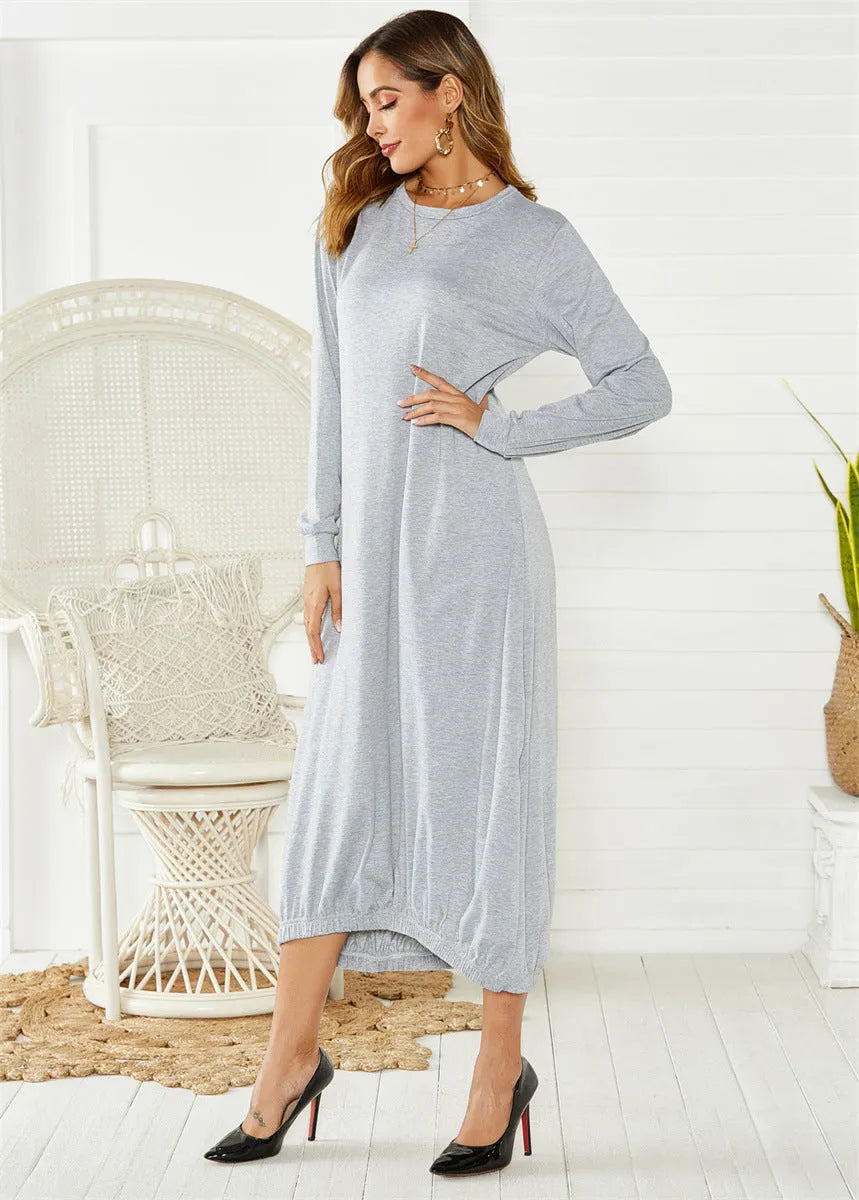 Black lantern dress with lace-up crew neck design and loose silhouette