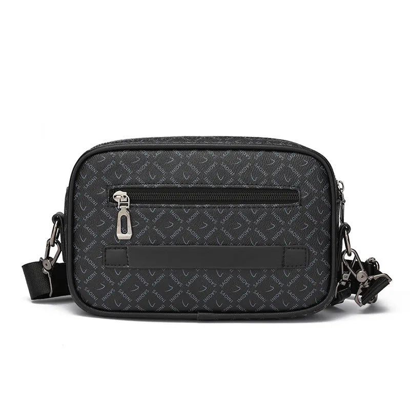 Large capacity men's messenger bag in 2206 Black with geometric pattern PU exterior and handheld design