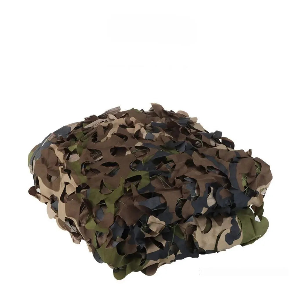Multi-terrain camouflage netting showing desert, snow, forest, mottled, and dark night pattern options