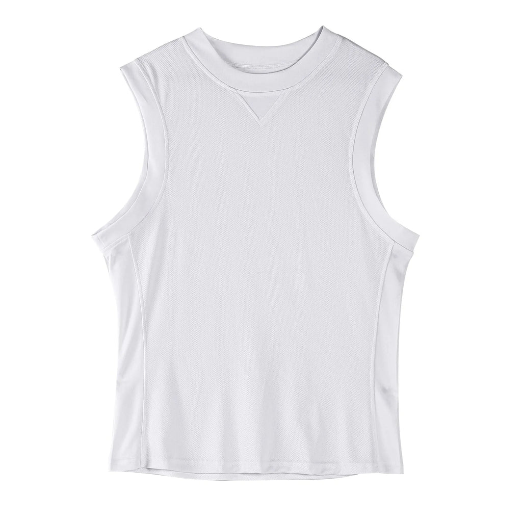 Men's black and white polyester fitness vest in loose fit design for summer workouts