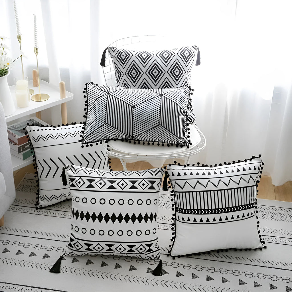 Bohemian national throw pillow pillowcase in light gray, 30x50cm, polyester fibre, for living room decor