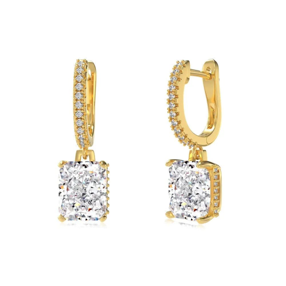 S925 fine silver lock stud earrings with geometric quadrilateral shape and electroplated finish in silver-white colour