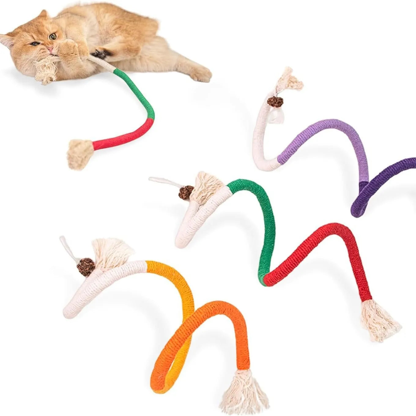70cm cotton catnip bite rope cat toy in purple, shown on neutral background