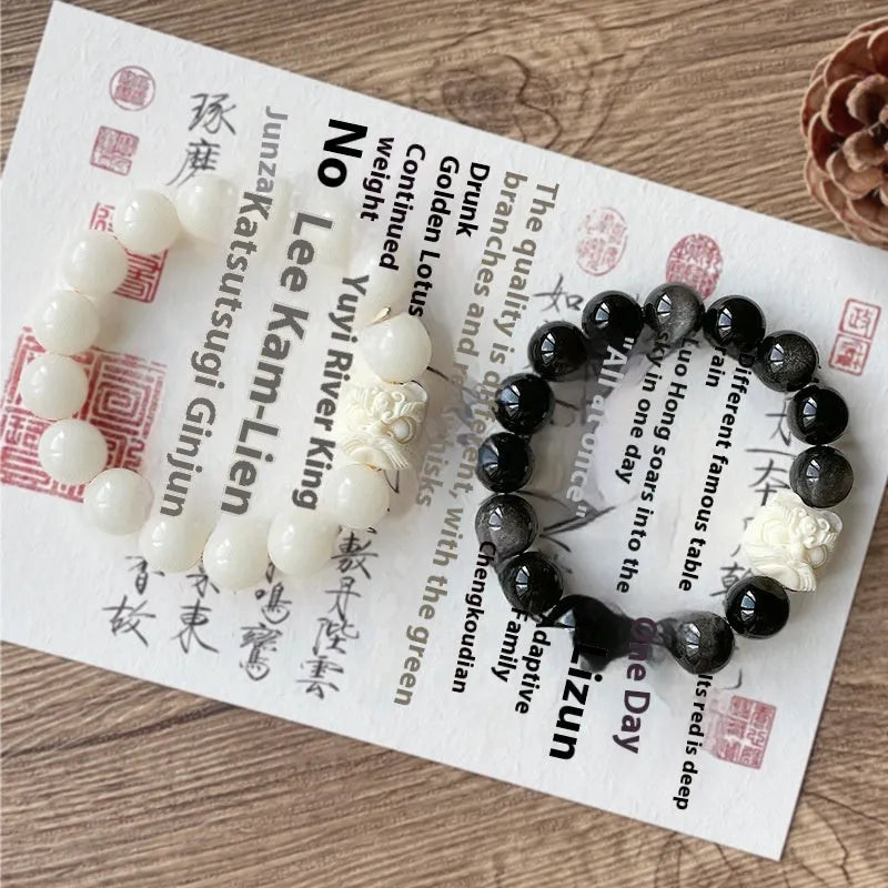 Xingshi obsidian single circle prayer beads bracelet for men, 12mm chamfered square-grain beads on hand