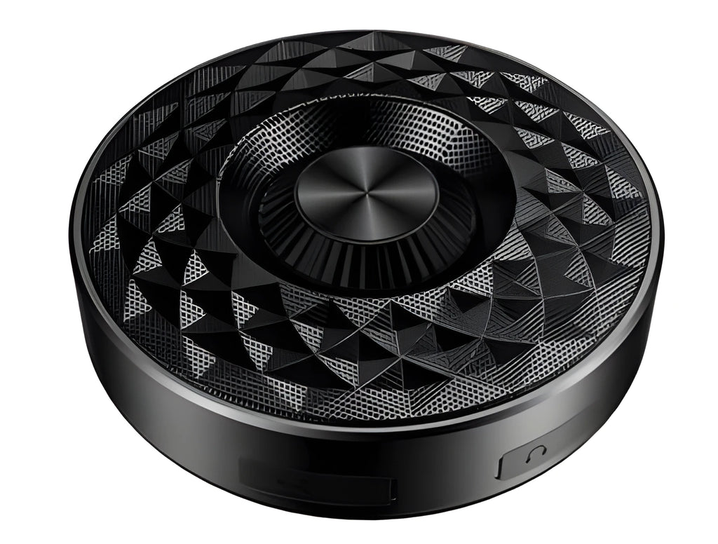 Compact wireless Bluetooth mini speaker in black, orange, or silvery white with a microphone.