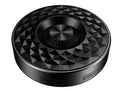 Compact wireless Bluetooth mini speaker in black, orange, or silvery white with a microphone.