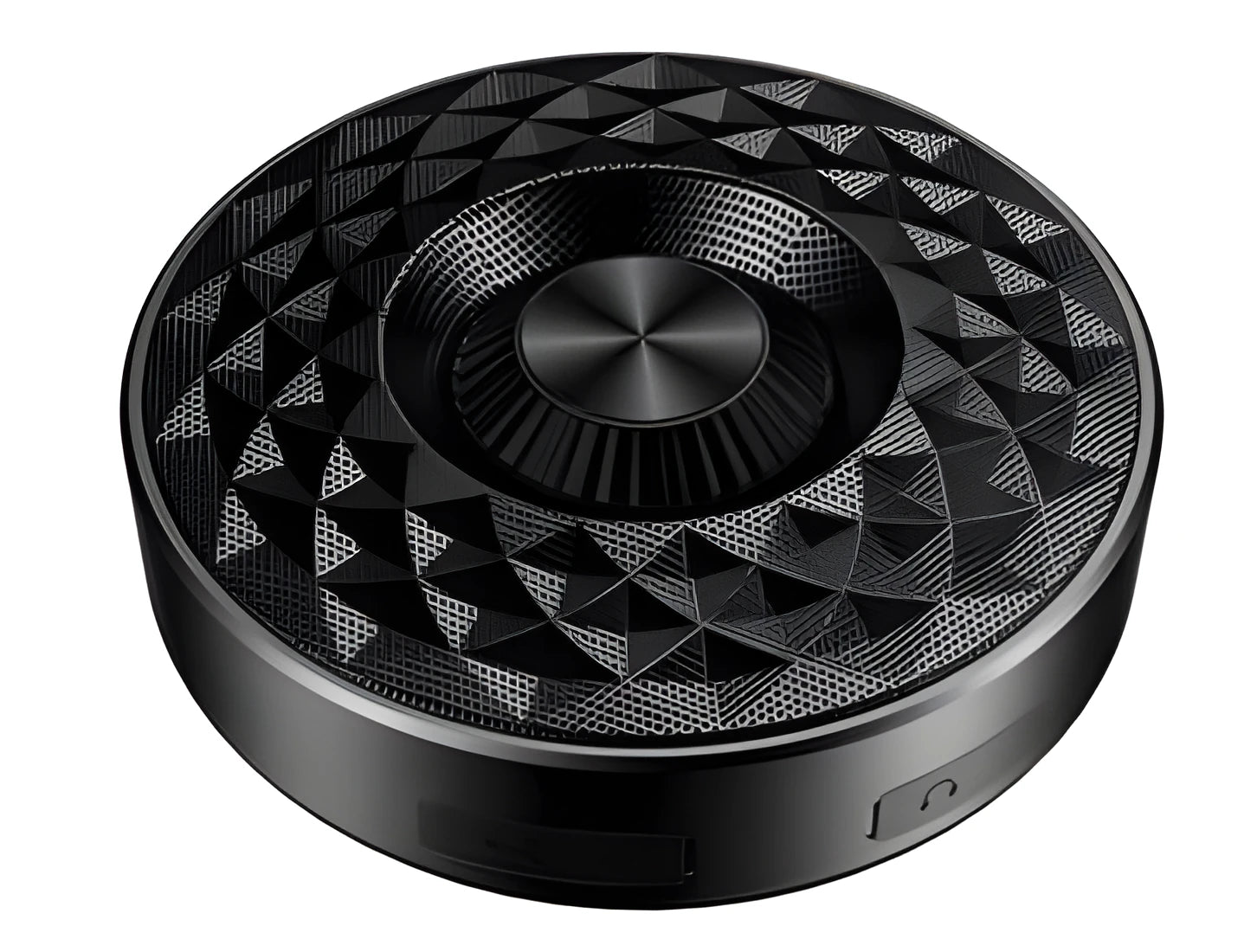 Compact wireless Bluetooth mini speaker in black, orange, or silvery white with a microphone.
