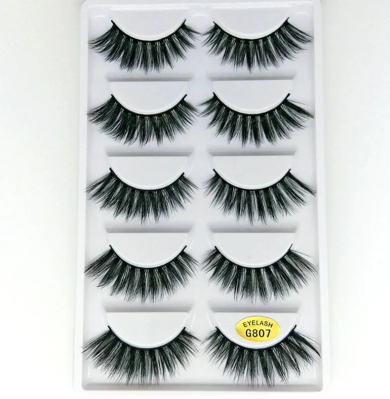 3D mink hair false eyelashes thick section cotton stem 5 pairs natural volume