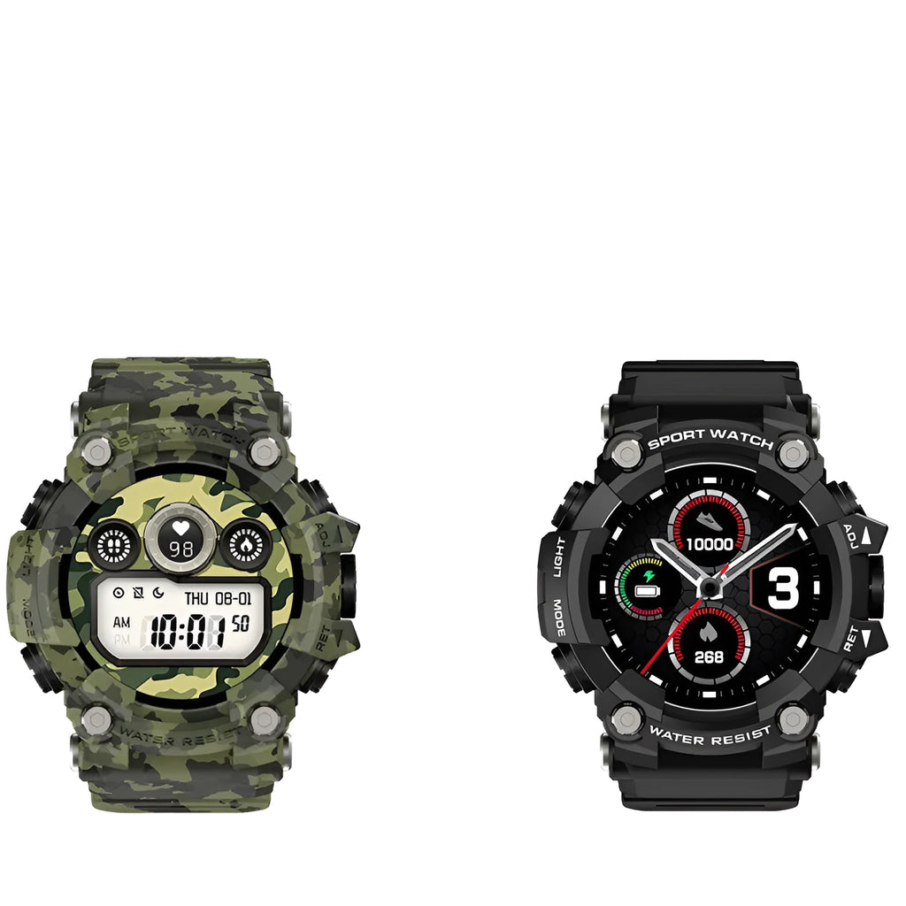 Black T6 tactical rugged smartwatch with 1.3 inch screen on an anti-sweat wristband