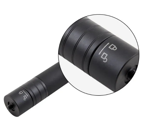 Black retractable selfie stick extended to show telescopic sections for phone photography.