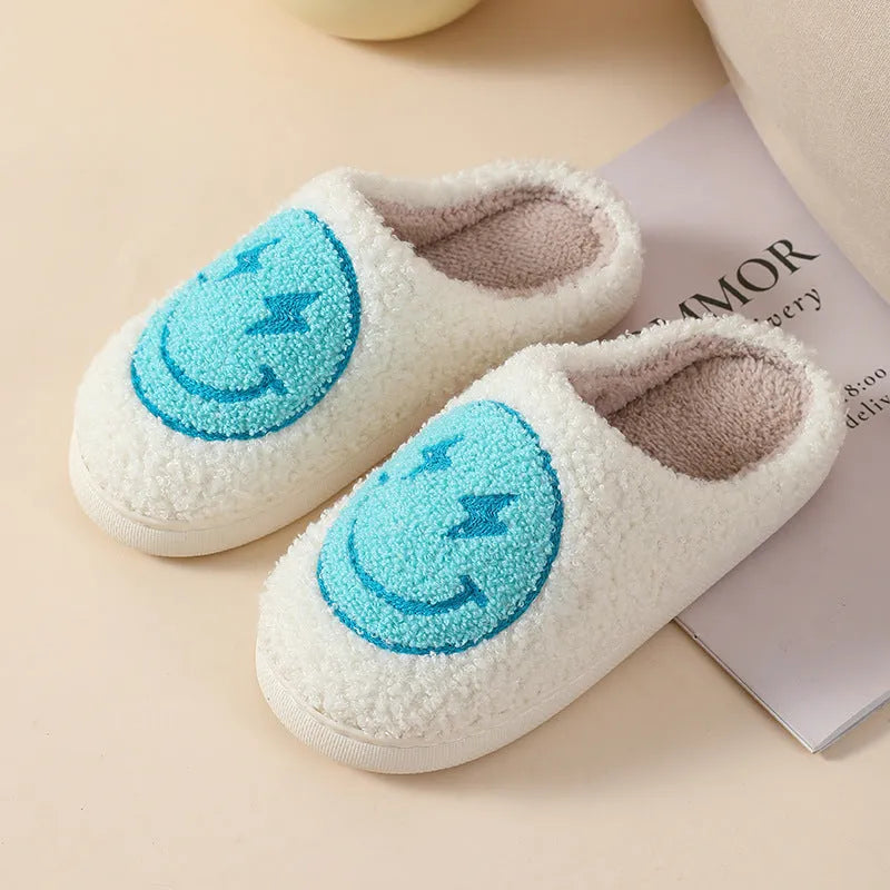 Plush home slippers with non-slip PVC sole in big love colour design for adult female sizes