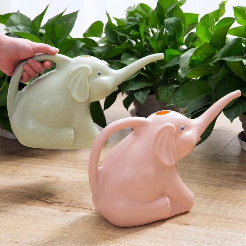 Colourful elephant-shaped children's watering can with long nozzle for gardening