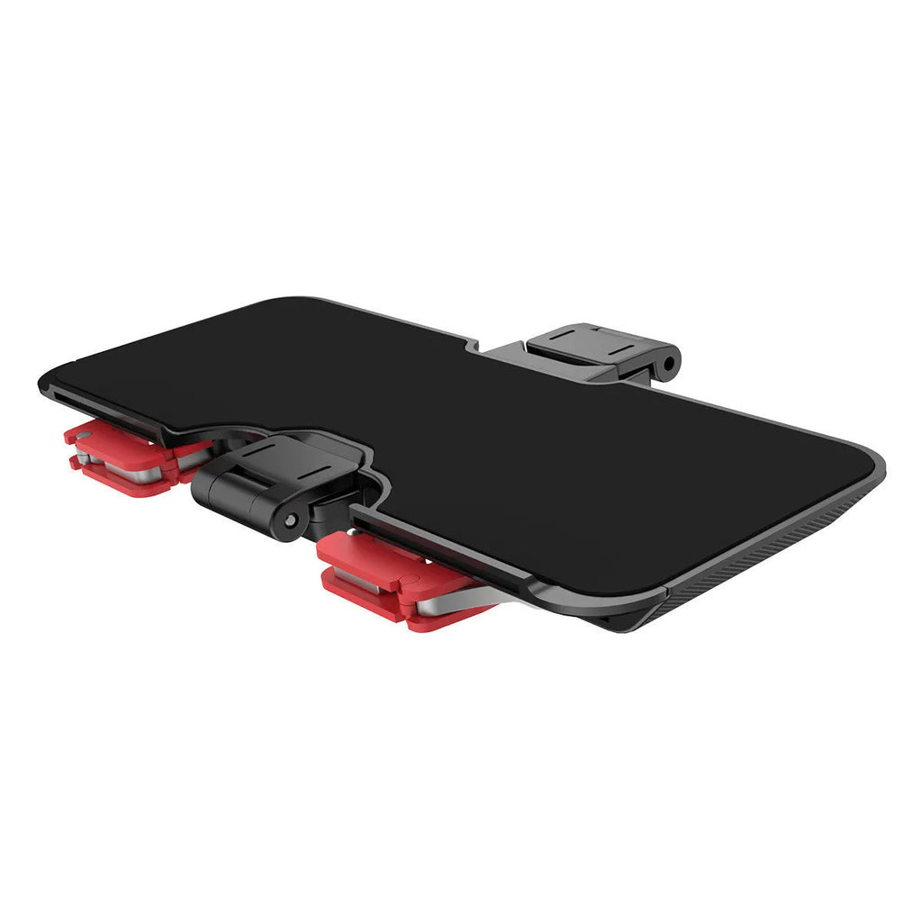 Black PUBG mobile gaming bracket with an extended trigger grip and telescopic phone fixing clip.