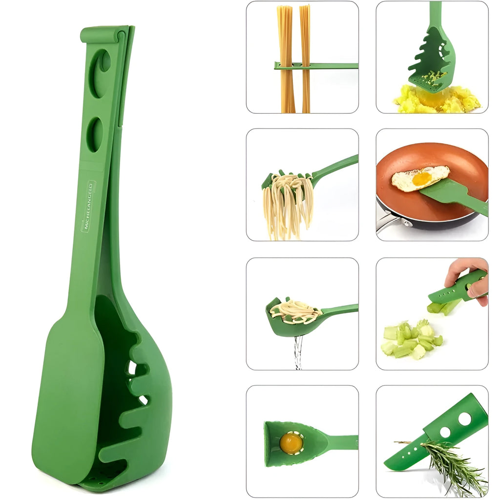 Plastic multifunction kitchen spoon set with spatula and spaghetti spoon in two sizes
