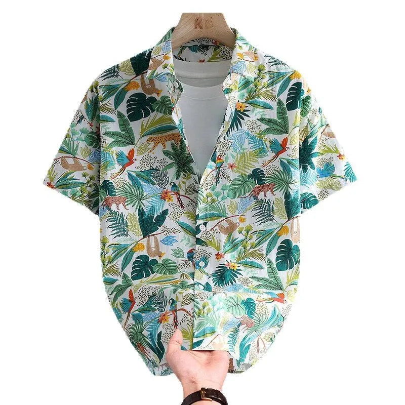 Men's casual Hawaiian summer short sleeve cotton shirt with flower print, available in multiple colours and sizes L to 8XL