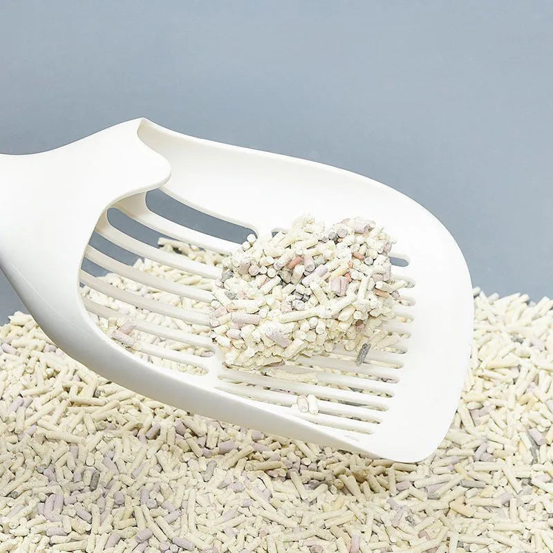 Cat litter shovel with large slot scoop for tofu litter, 30 cm long, in grey plastic