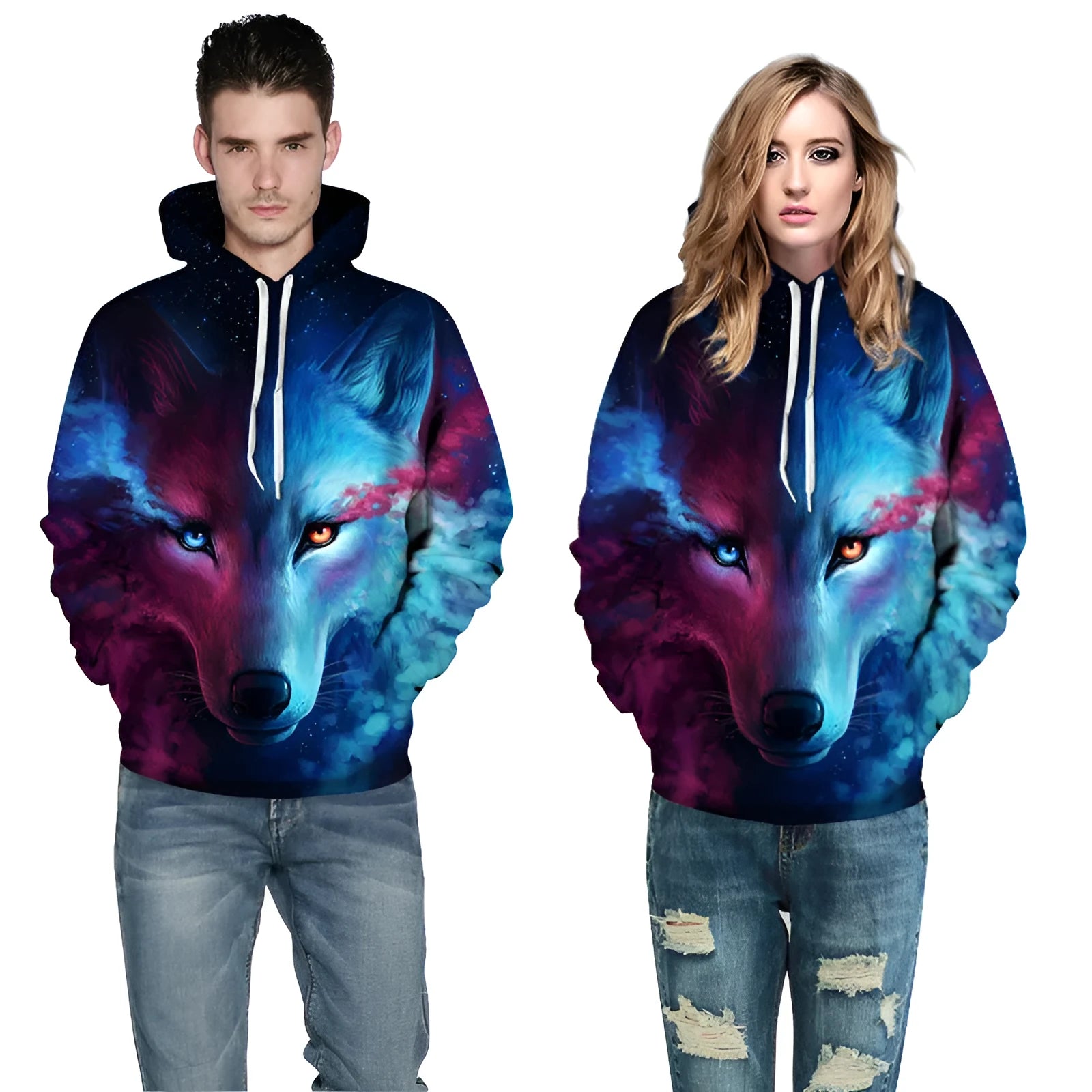 Mr 1991INC space galaxy sweatshirt with wolf print front view