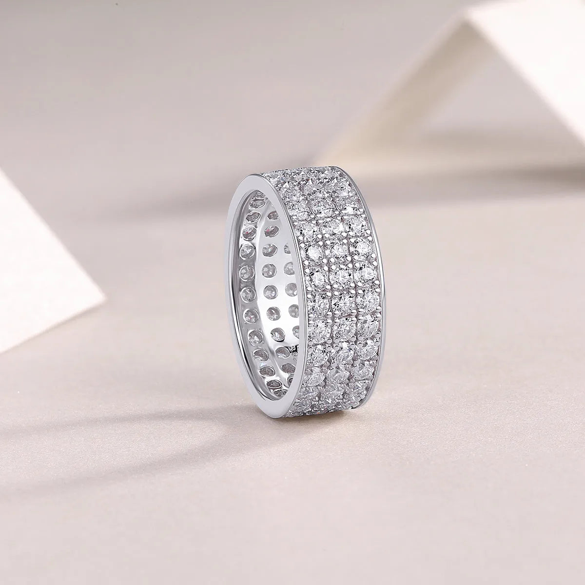 Star Dream moissanite wedding ring set in S925 silver with platinum plating, under 0.1 carat stone, gift box