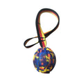 Floating EVA water training ball for dogs in camouflage and yellow colours showing different size options