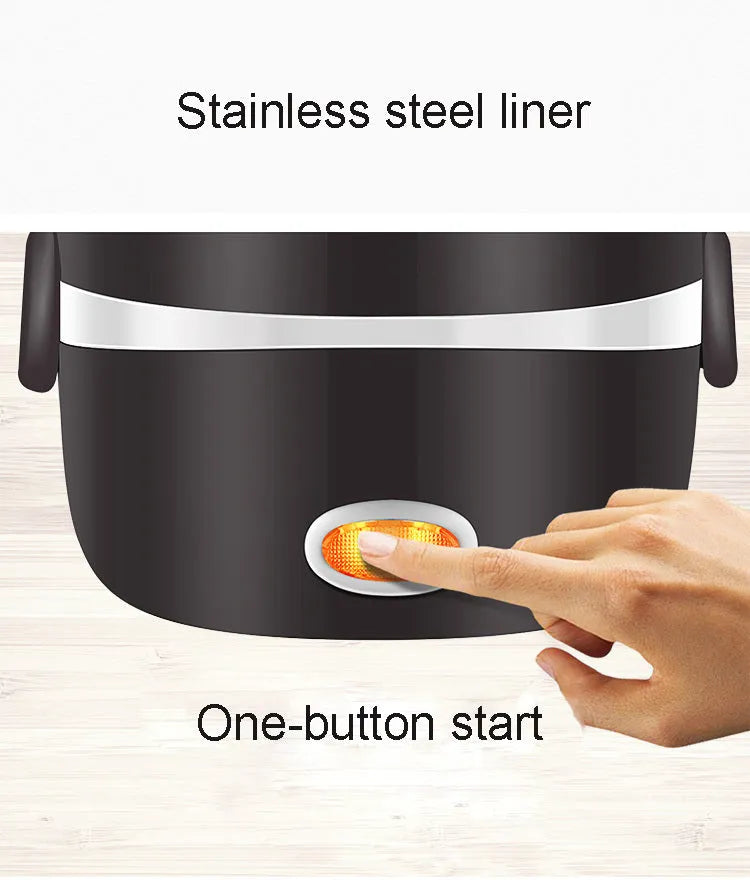 Black electric heating lunch box with USB power connector and stacking container design