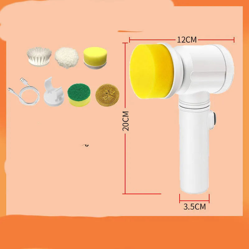 Rechargeable electric kitchen scrubber with nylon brush head and lambskin flannel cover on a ceramic hob