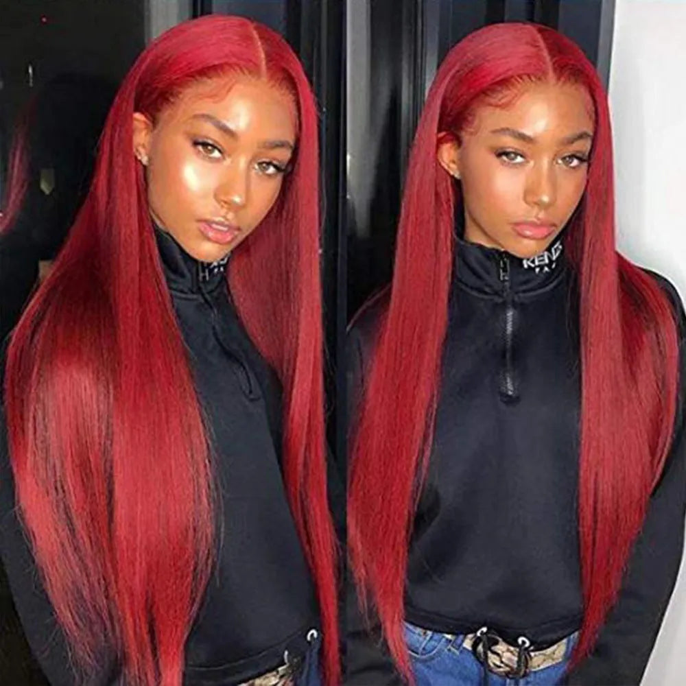 Burgundy lace front red wig made from high temperature wire for ladies natural style