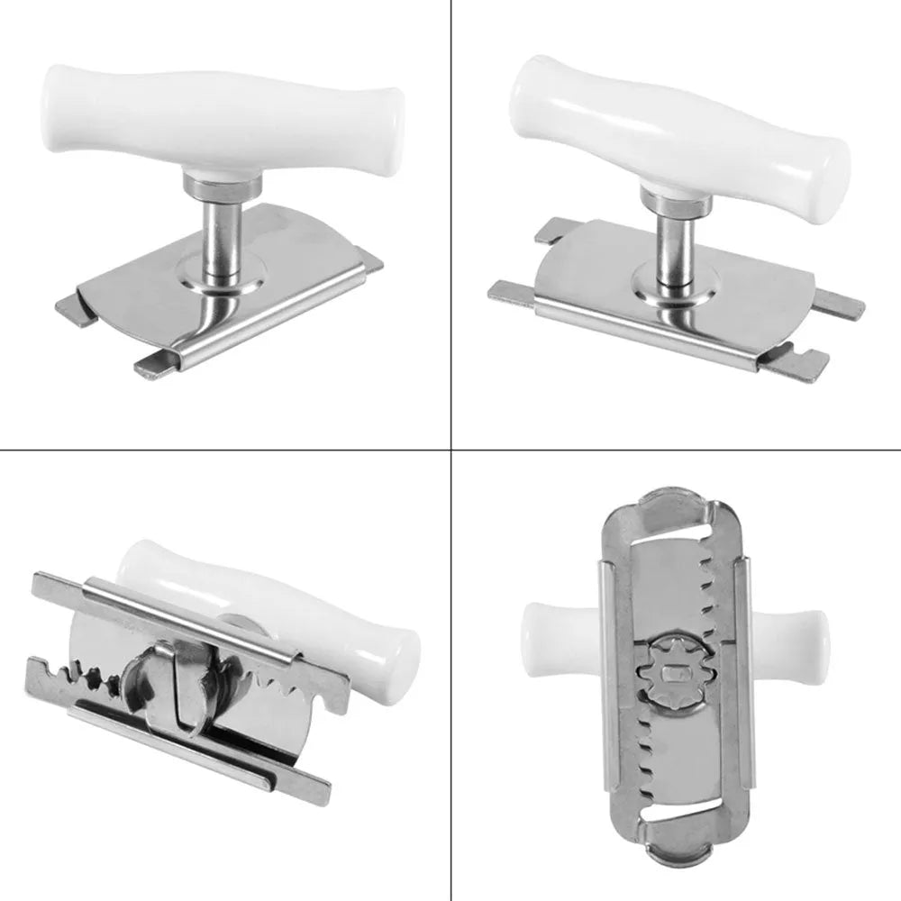 Stainless steel manual adjustable bottle opener with white PP handle and gear mechanism
