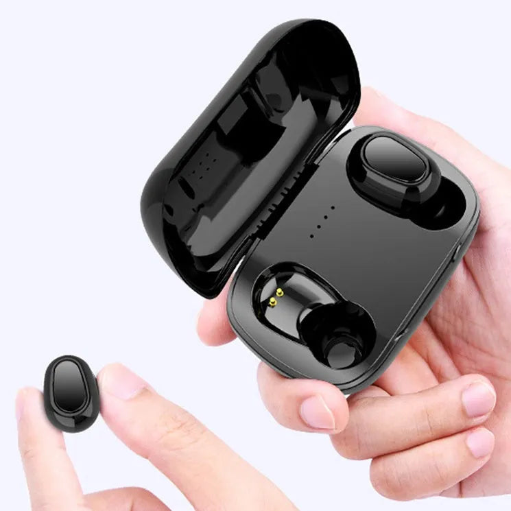 TWS bluetooth headset with charging case in black colour