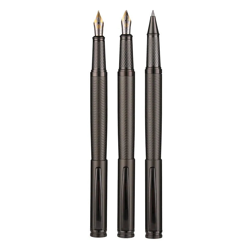 Fog gun gray metal signature pen with 0.5mm bullet nib on white background