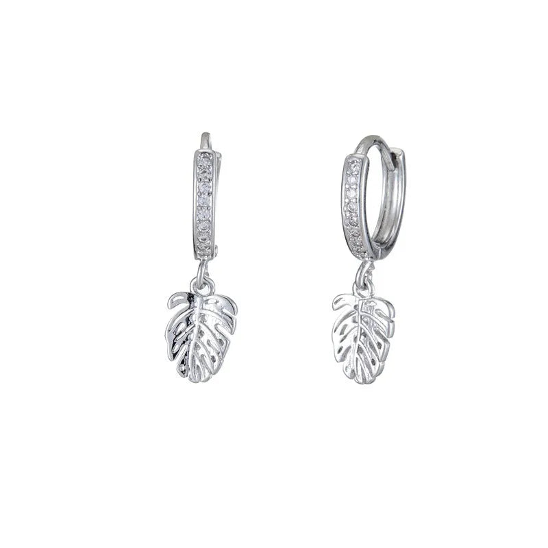 S925 sterling silver leaf earrings with star shape ear cuff design women silver