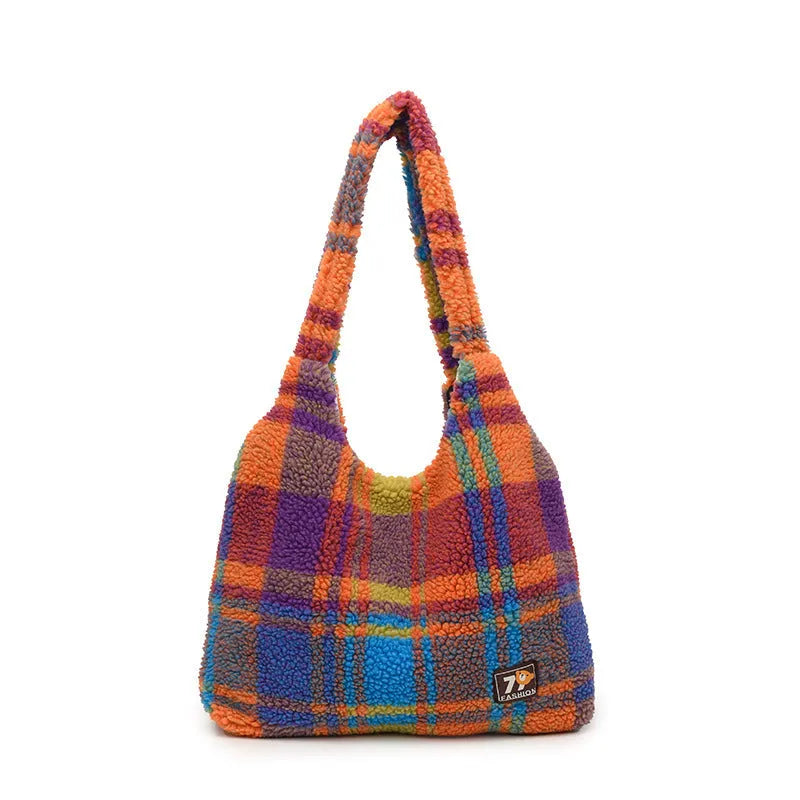 Women's plaid shoulder tote bag in army green with crossbody strap and large capacity dimensions