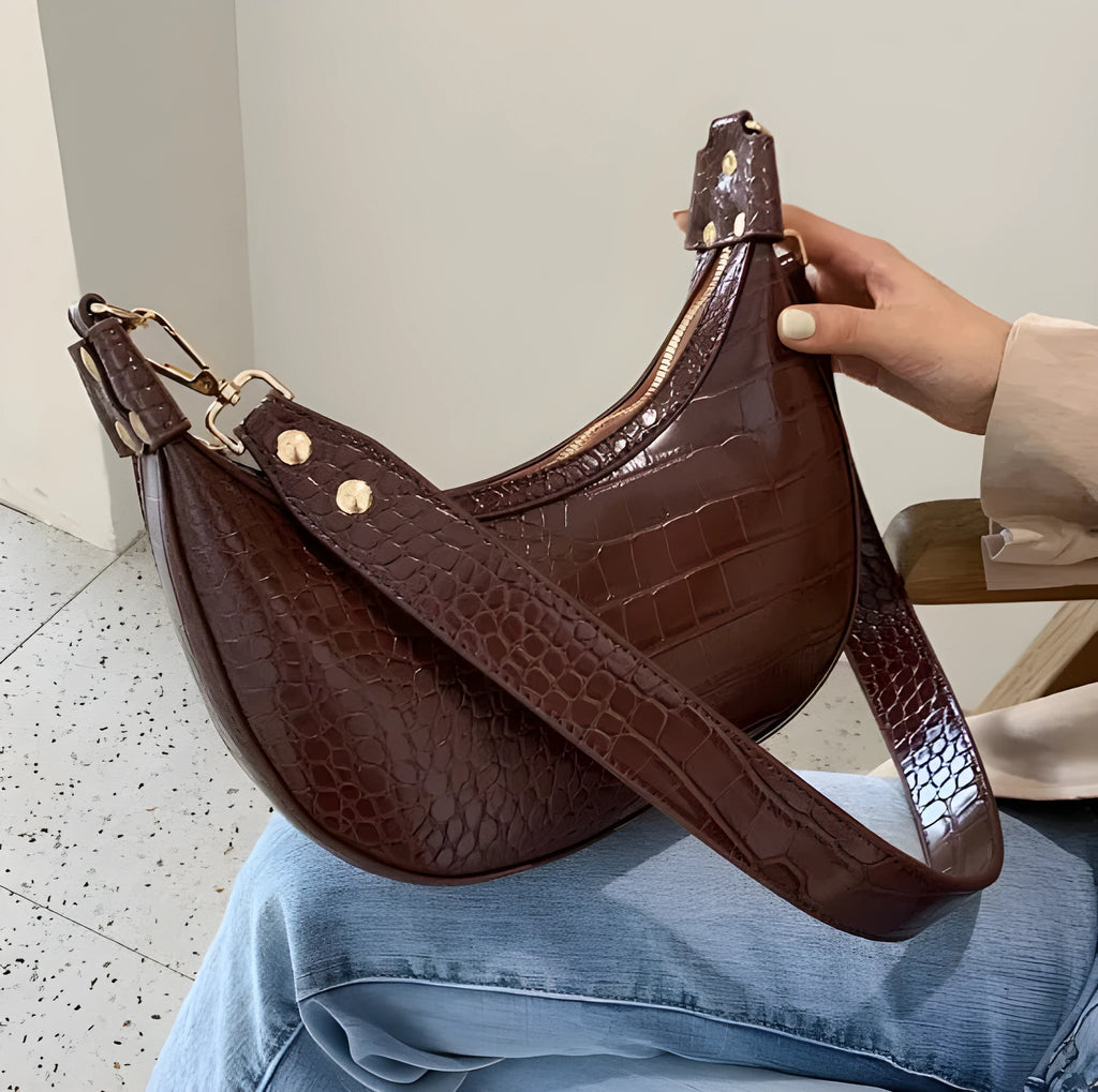 Retro PU leather crossbody bag for women, upper width 24cm, in black colour