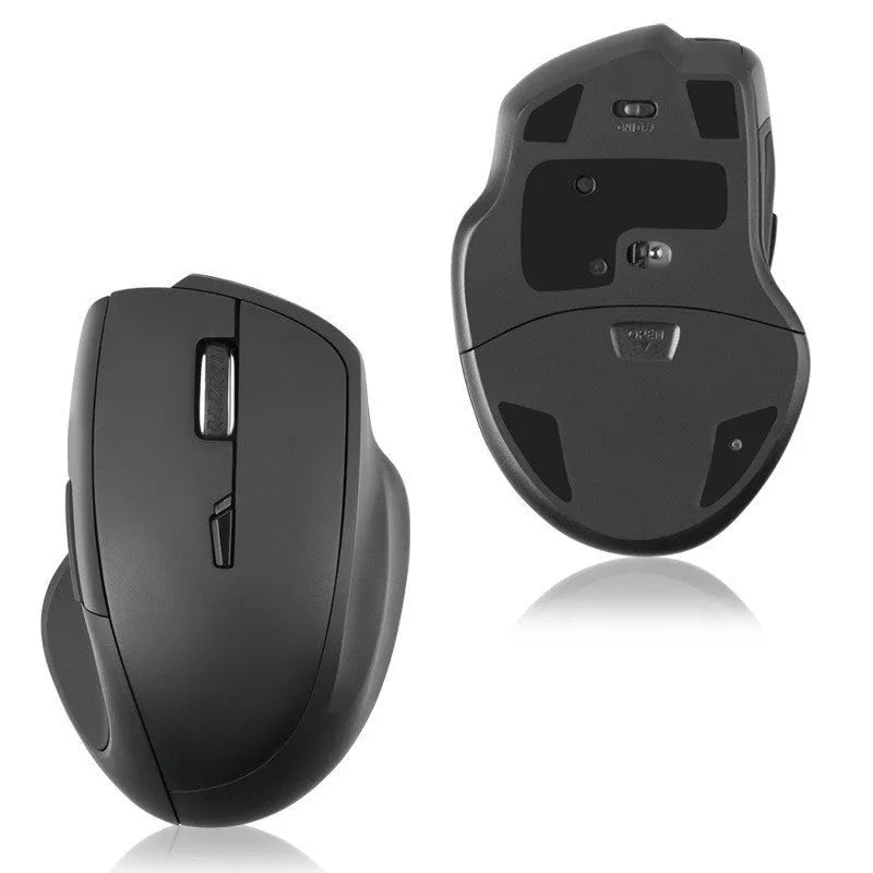Intelligent voice wireless mouse in black with USB receiver, showing 7 buttons and four-way scroll wheel