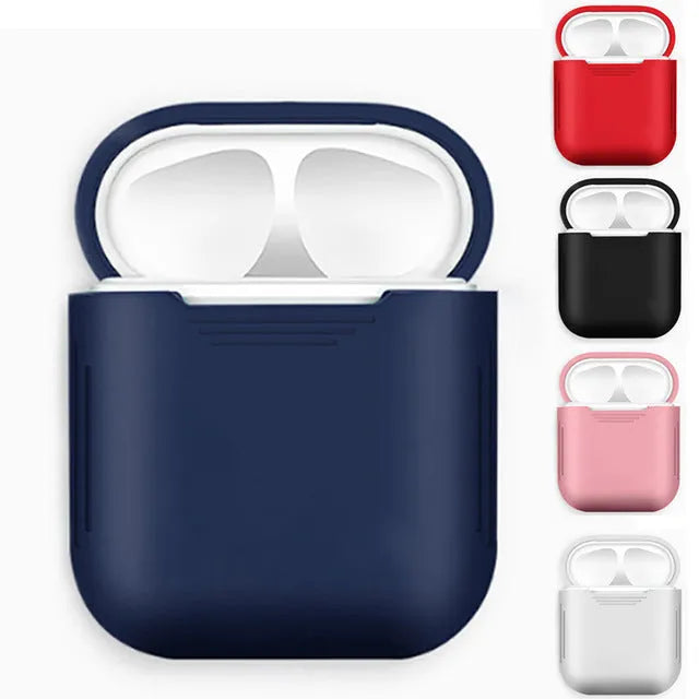 Silicone AirPods case with shockproof earmuffs and anti-lost rope in black for Apple iPhone models