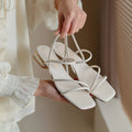 Flat strap open-toed Roman sandals for women in green, Korean style square toe solid colour summer footwear
