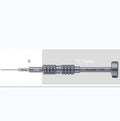 Precision screwdriver set with grenade-shaped aluminium handle and five bit types for iPhone repair